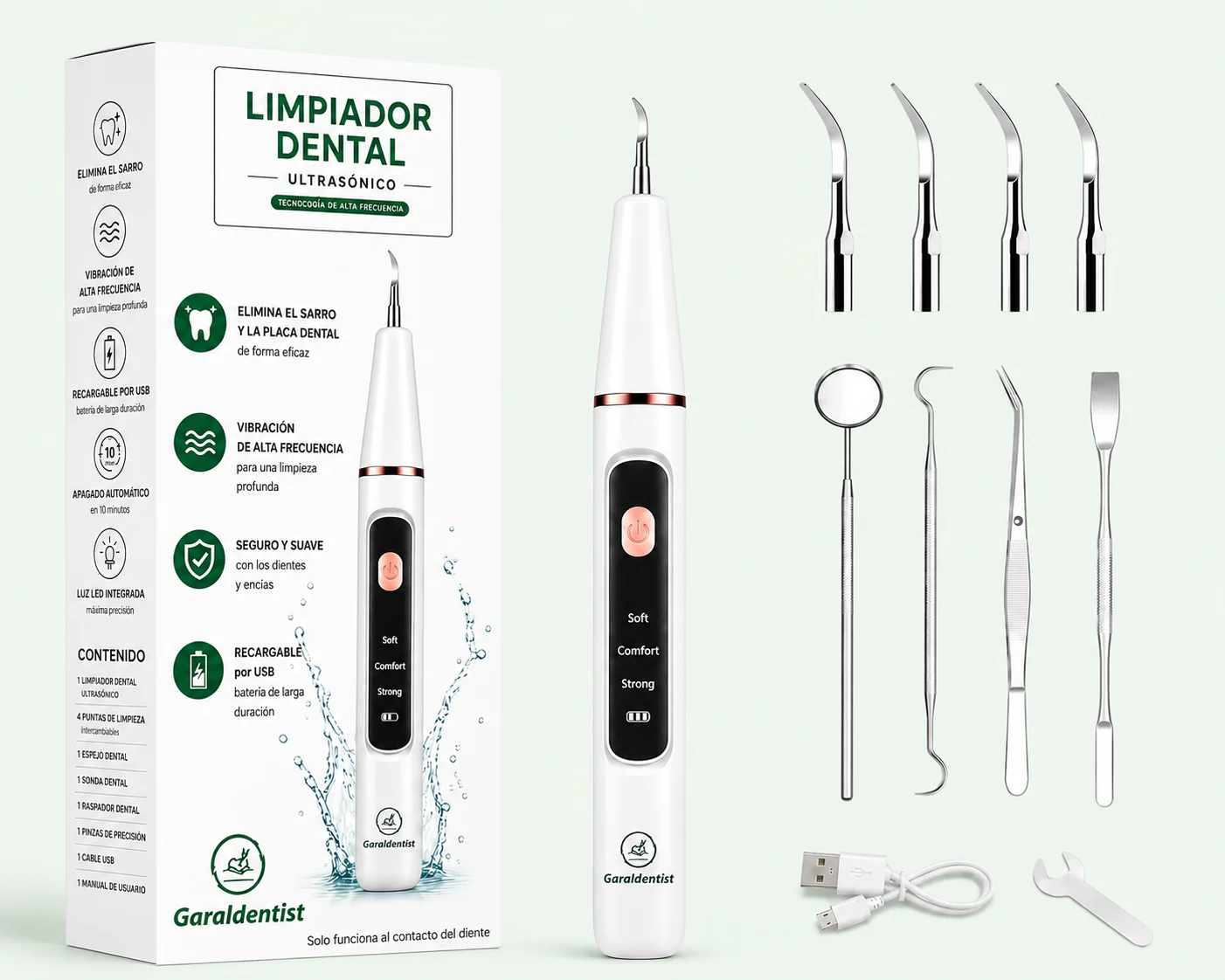 Limpiador dental Garaldentist con accesorios incluidos